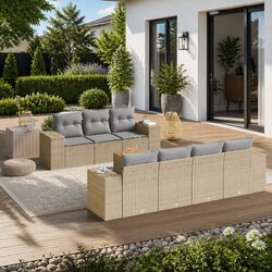 8 Piece Modular Garden Sofa Set with Cushions in Beige