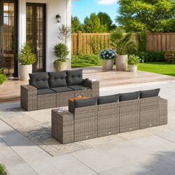8-Piece Modular Garden Sofa Set with Grey Cushions