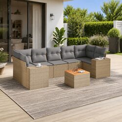 Beige Poly Rattan 8 Piece Outdoor Sofa Set with Cushions