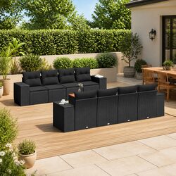 High-Quality 9 Piece Black Poly Rattan Sofa Set