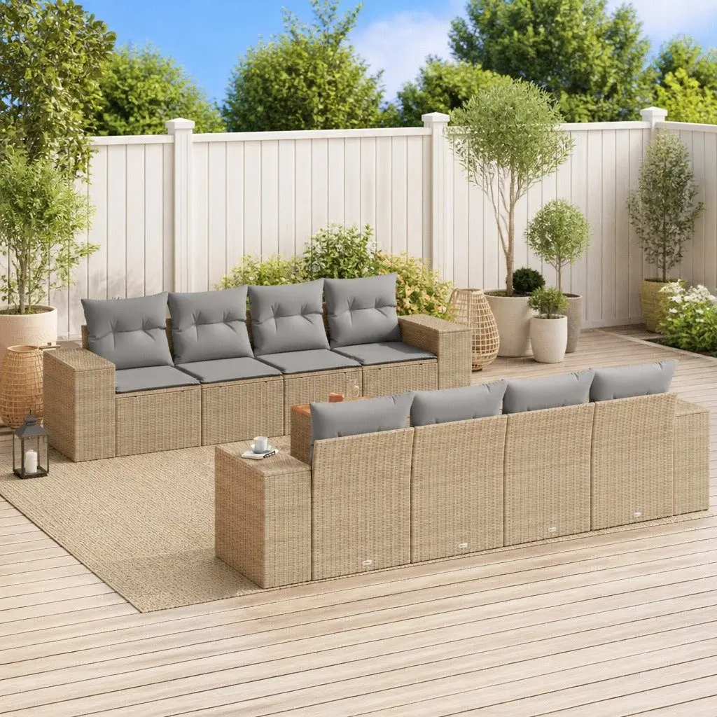 Beige 9 Piece Modular Outdoor Garden Sofa Set with Cushions