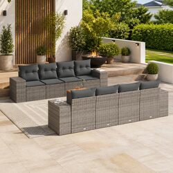 Durable 9 Piece Garden Sofa Set in Grey for Outdoors