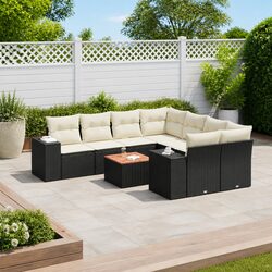 Sturdy Black Poly Rattan 9 Piece Garden Sofa Set