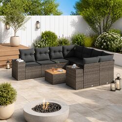 Premium 9-Piece Grey Poly Rattan Garden Sofa Set
