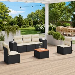 6-Piece Modular Black Patio Sofa Set with Cushions