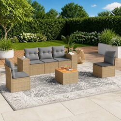 Sturdy 6 Piece Beige Garden Sofa Set with Cushions