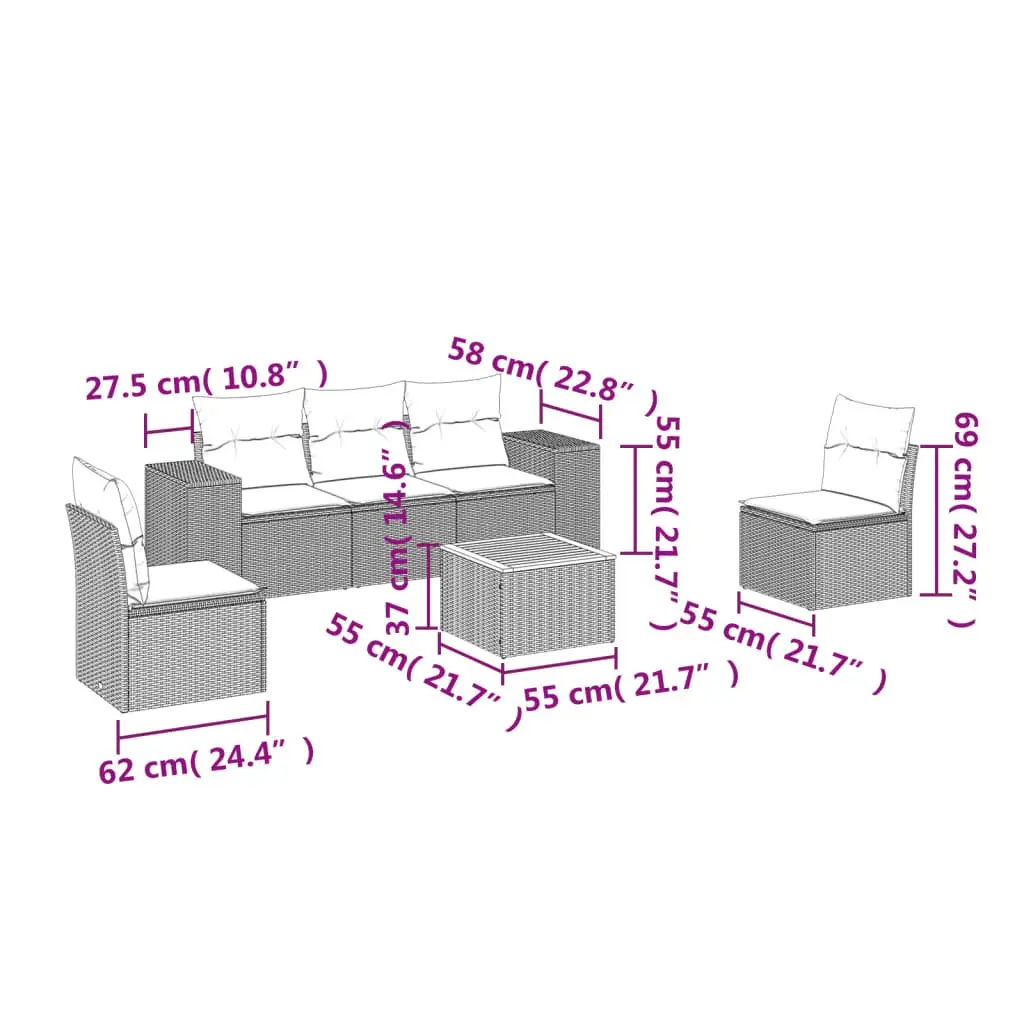 6 Piece Beige Garden Sofa Set with Cushions
