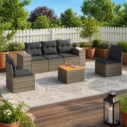 6 Piece Outdoor Patio Furniture Grey Poly Rattan Sofa Set
