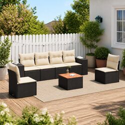 Durable 7 Piece Garden Sofa Set with Black Cushions