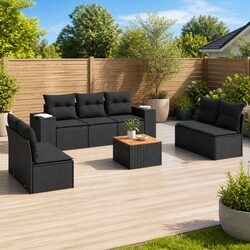 8 Piece Outdoor Black Poly Rattan Garden Sofa Set