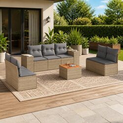 8-Piece Outdoor Garden Sofa Set with Cushions in Beige