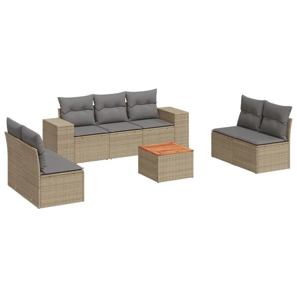 8-Piece Outdoor Garden Sofa Set with Cushions in Beige