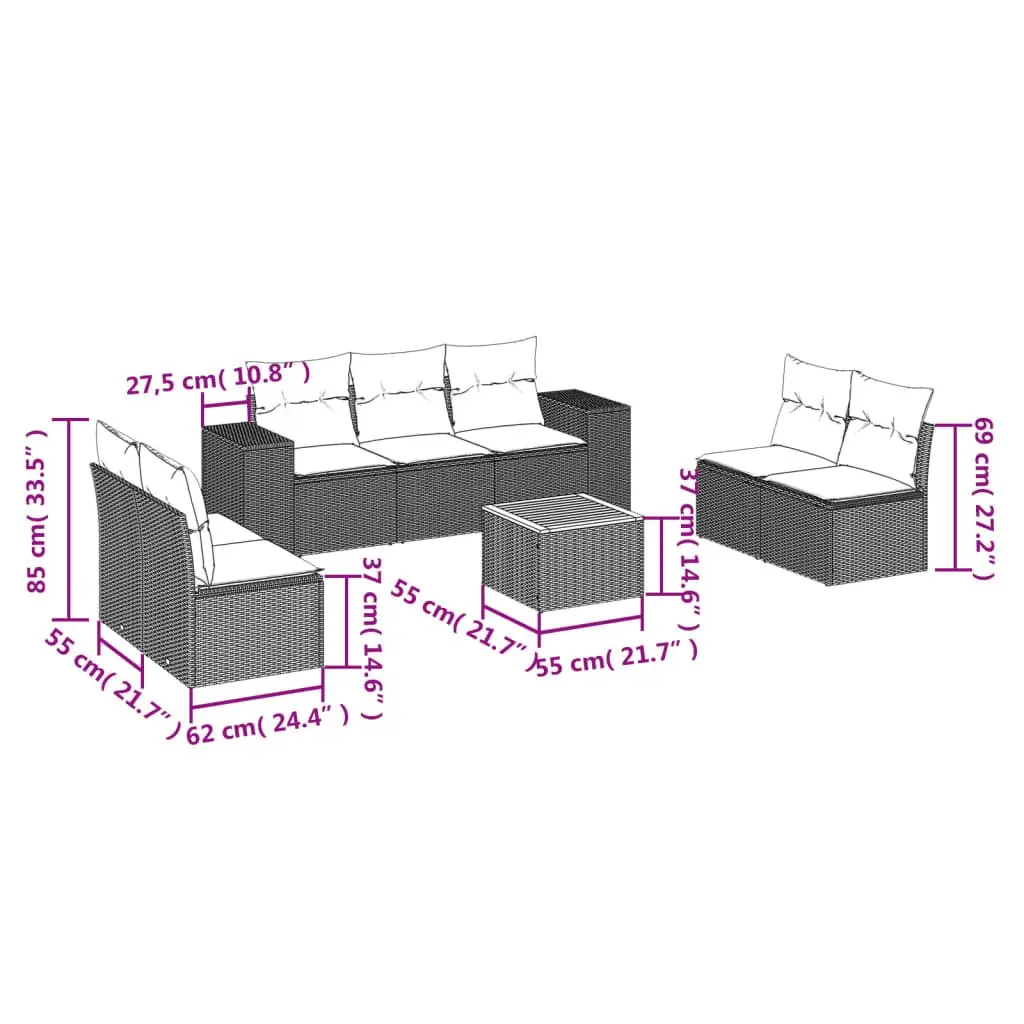 8-Piece Outdoor Garden Sofa Set with Cushions in Beige