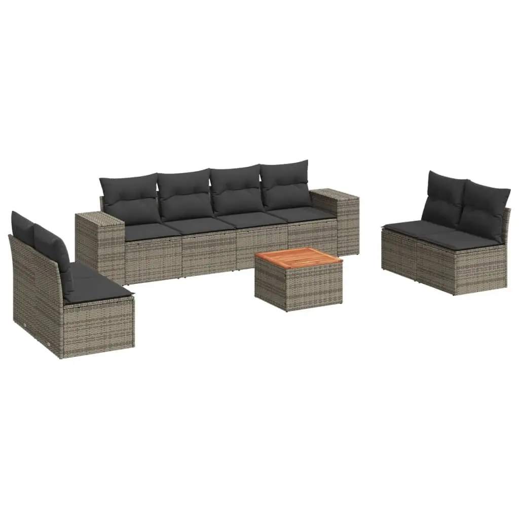 Garden Sofa Set PE Rattan 9 Piece Outdoor Patio Furniture Grey with Cushions