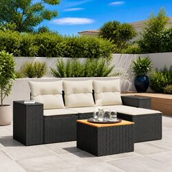 Durable 5 Piece Black Garden Sofa Set for Outdoor Use