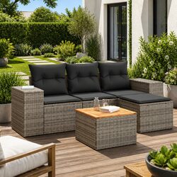 Sturdy 5 Piece Grey Outdoor Garden Sofa Set with Cushions