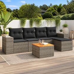 Premium 6 Piece Grey Poly Rattan Garden Sofa Set