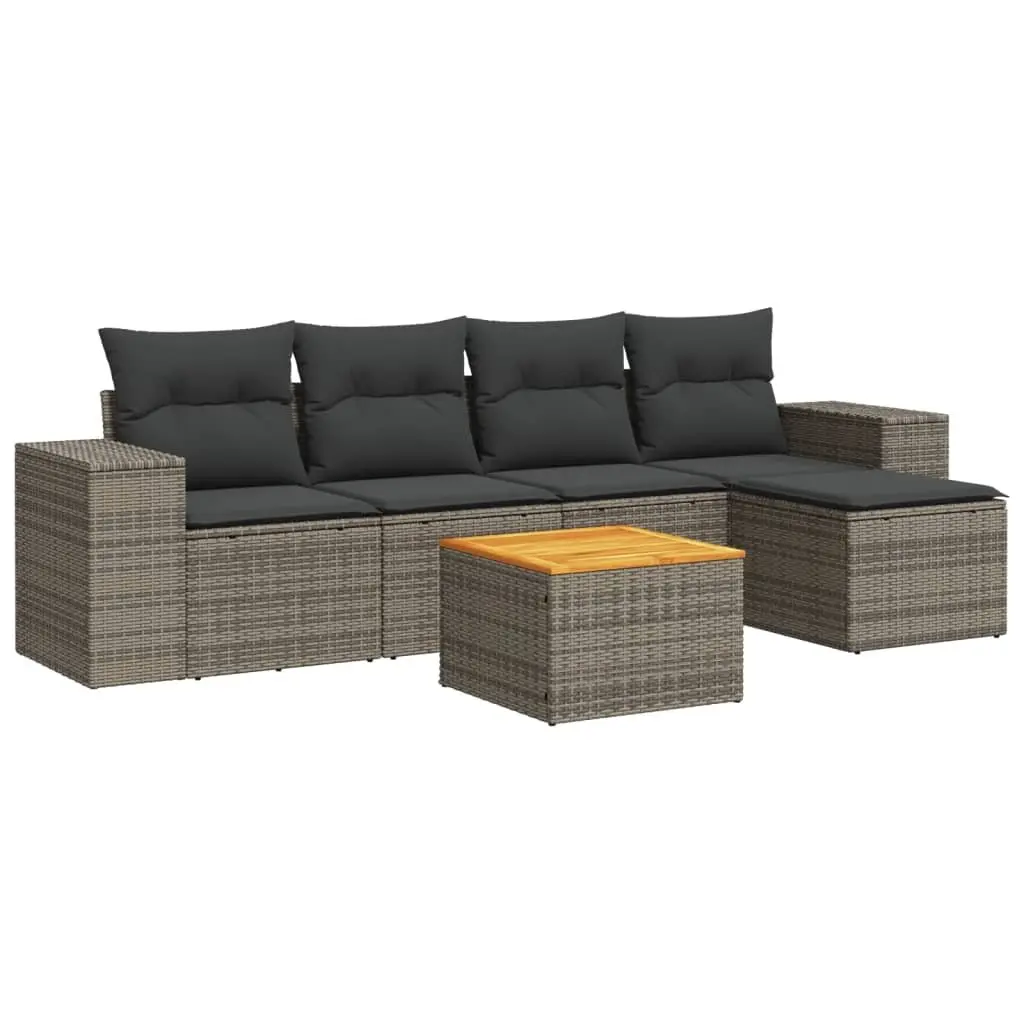 6 Piece Grey Poly Rattan Garden Sofa Set