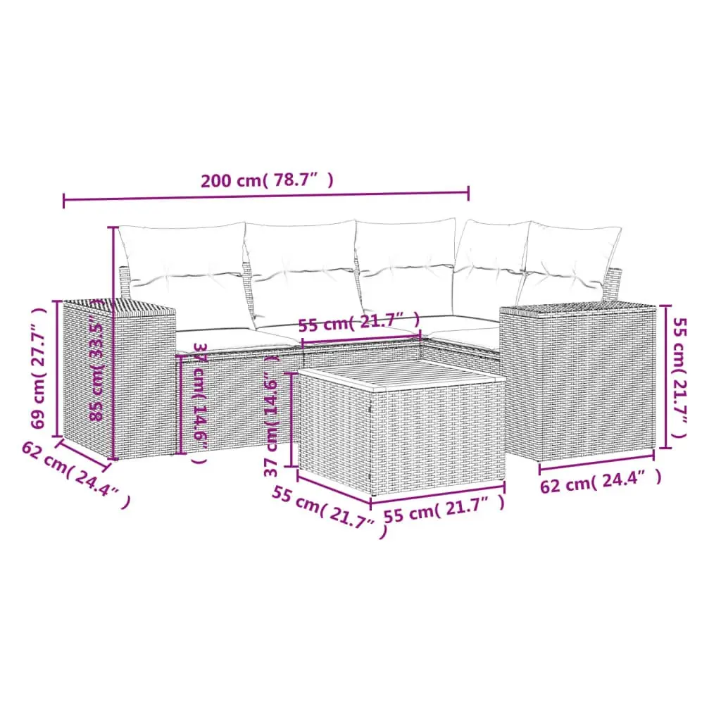 5 Piece Garden Sofa Set with Cushions
