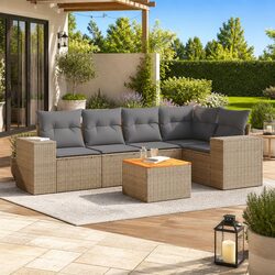 6-Piece Modular Garden Sofa Set with Beige Cushions