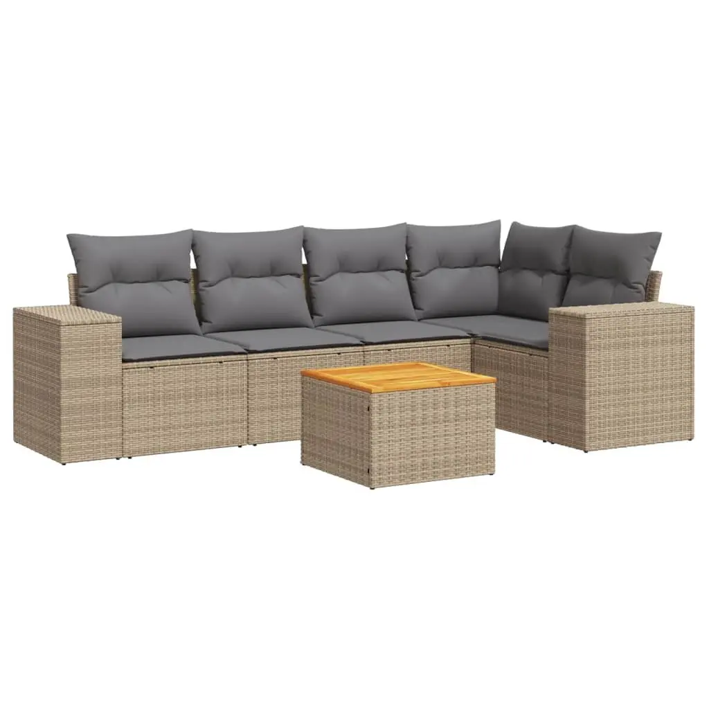 6-Piece Modular Garden Sofa Set with Beige Cushions