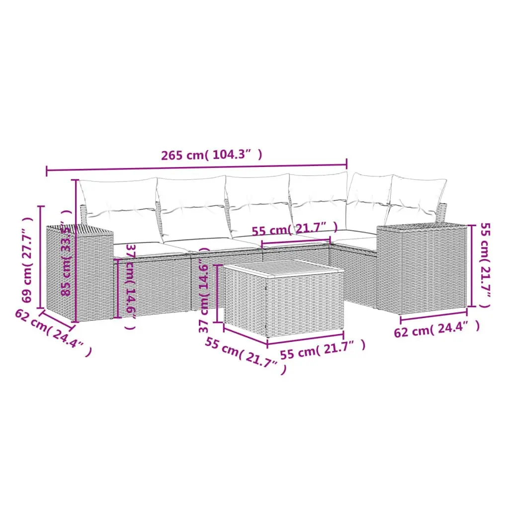6-Piece Modular Garden Sofa Set with Beige Cushions