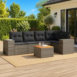 Grey 6-Piece Garden Sofa Set with Cushions