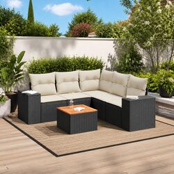 Durable 6 Piece Garden Sofa Set with Cushions in Black Rattan