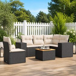 6-Piece Black Modular Garden Sofa Set with Cushions