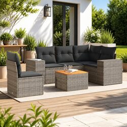 6 Piece Grey Rattan Garden Sofa Set for Outdoor Living