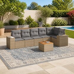 Beige 7 Piece Modular Garden Sofa Set with Cushions
