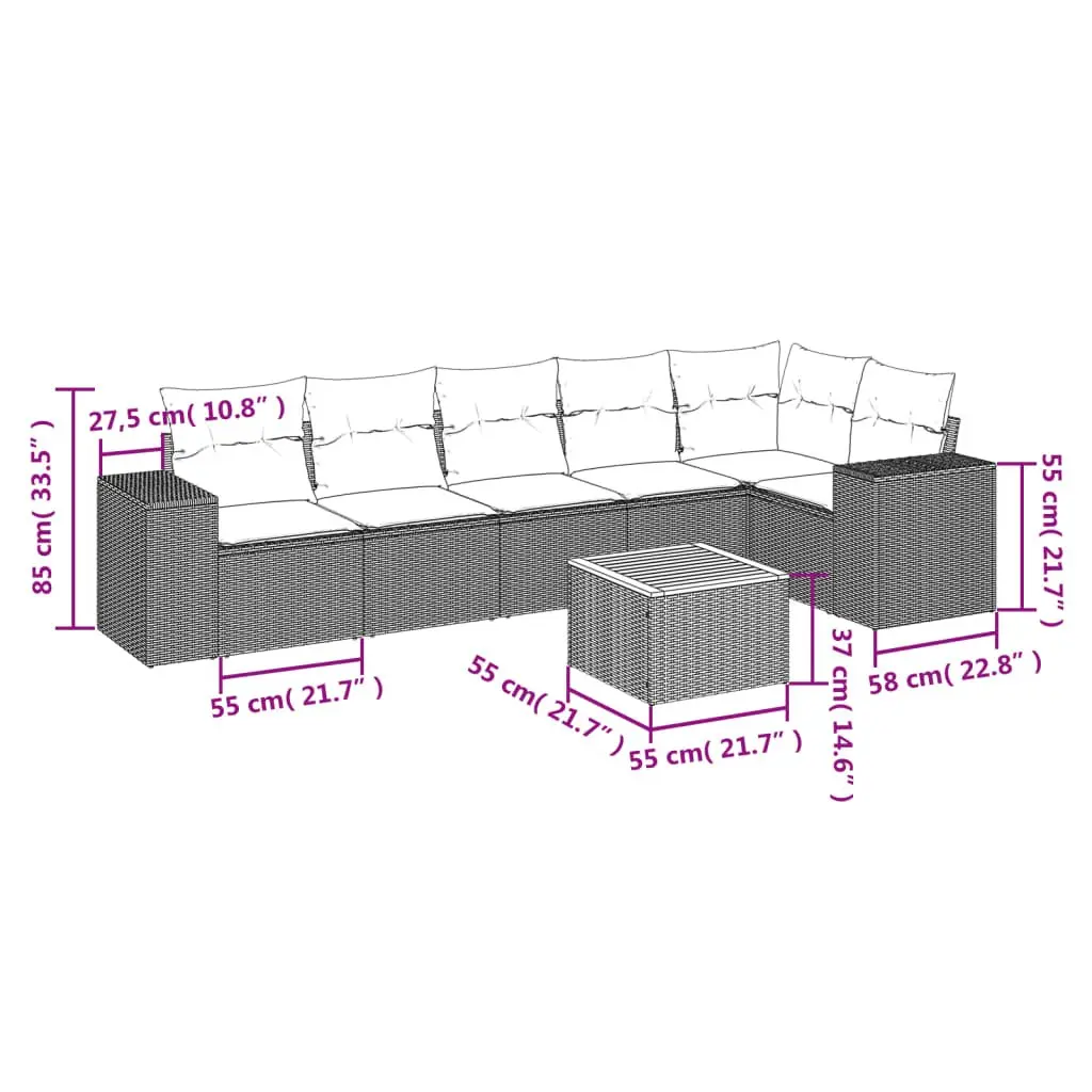 Beige 7 Piece Modular Garden Sofa Set with Cushions