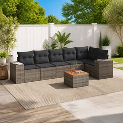 Exceptional 7 Piece Garden Sofa Set in Grey Poly Rattan