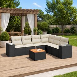 Modular Black Garden Sofa Set 7 Piece Outdoor Furniture