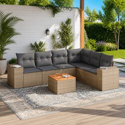 7-Piece Beige Rattan Outdoor Garden Sofa Set