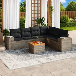 Durable 7 Piece Grey Poly Rattan Garden Sofa Set