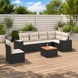 Sturdy 7 Piece Black Poly Rattan Garden Sofa Set