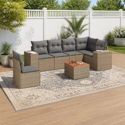 Sturdy 7-Piece Outdoor Sofa Set with Cushions in Beige