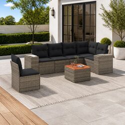 Premium 7 Piece Outdoor Sofa Set with Cushions - Grey