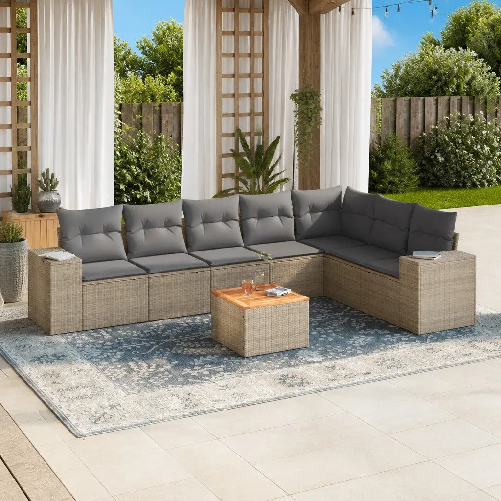 Garden Sofa Set PE Rattan 8 Piece Outdoor Furniture Beige Patio Seating