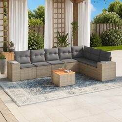 Beige Poly Rattan 8 Piece Garden Sofa Set for Outdoor Use
