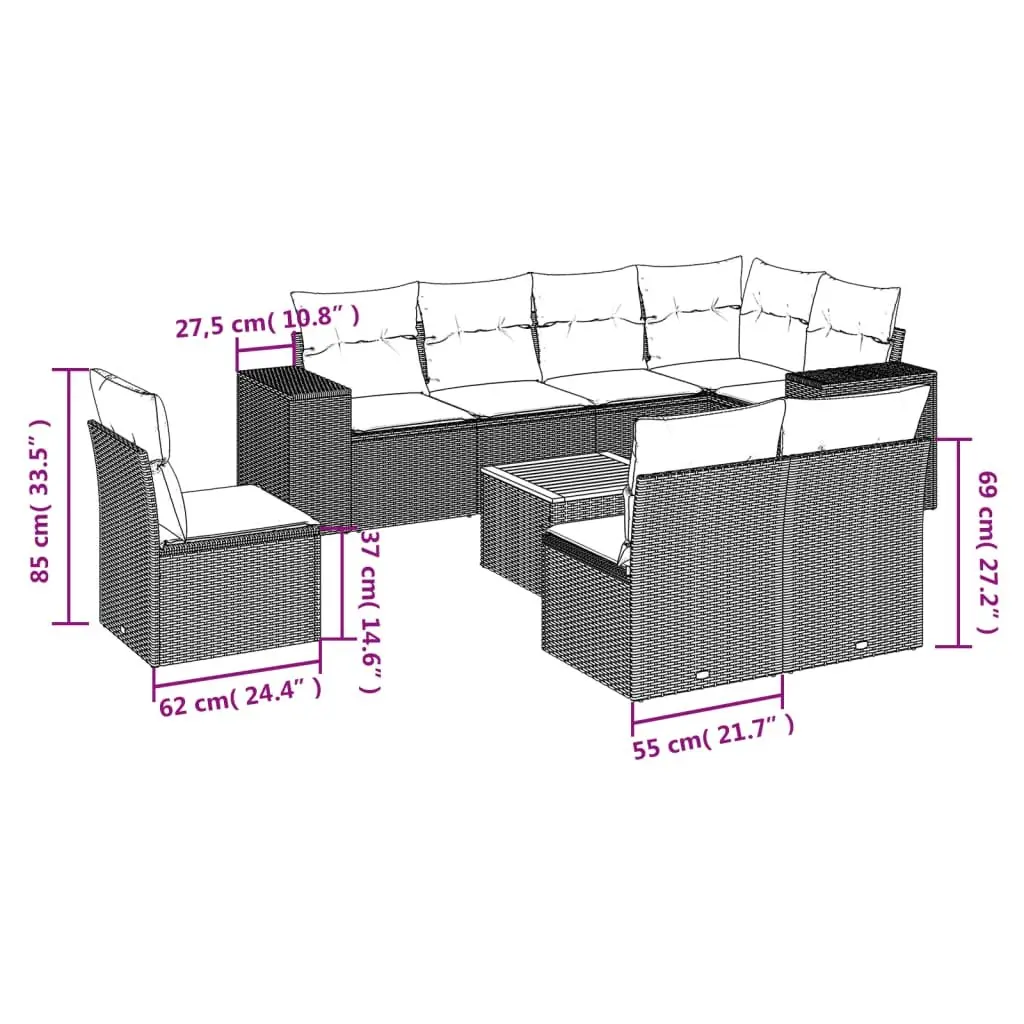 9 Piece Poly Rattan Outdoor Sofa Set with Cushions in Beige