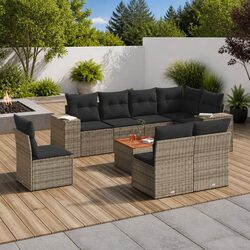 Durable 9 Piece Grey Poly Rattan Garden Sofa Set
