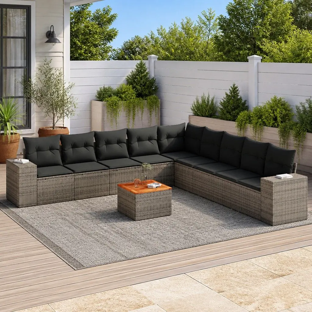10 Piece Garden Sofa Set with Grey Cushions