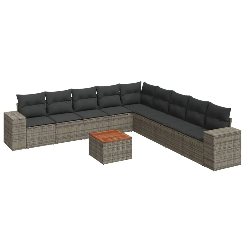 10 Piece Garden Sofa Set with Grey Cushions