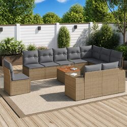 Sturdy 11 Piece Beige Outdoor Sofa Set with Cushions