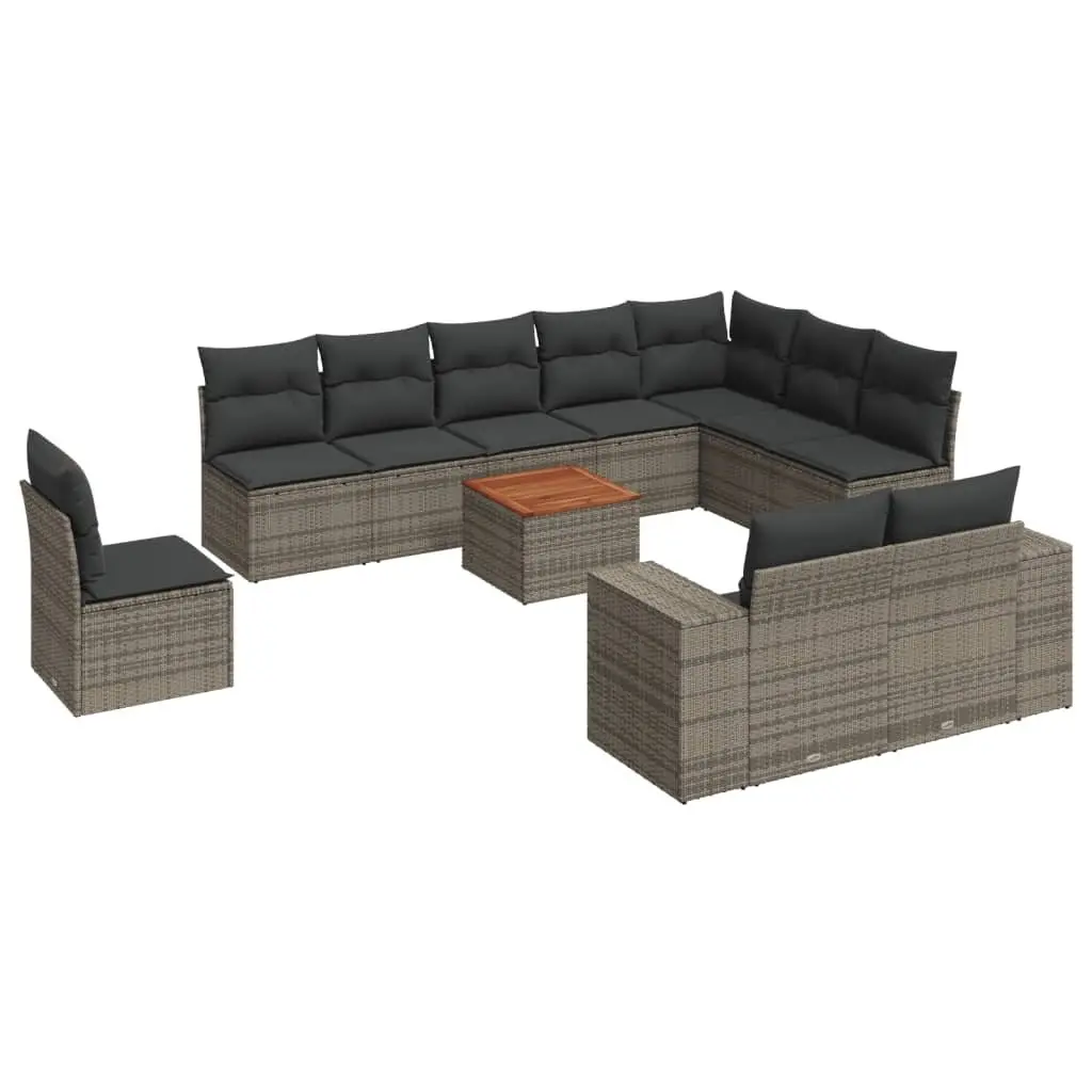 11 Piece Garden Sofa Set PE Rattan Acacia Wood Table Grey