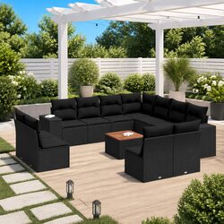 Premium 12 Piece Black Poly Rattan Garden Sofa Set