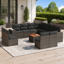 Durable 12 Piece Grey Rattan Garden Sofa Set for Outdoors