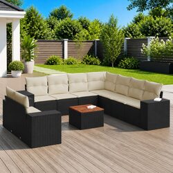 Premium Modular Black Garden Sofa Set 10 Pieces with Cushions